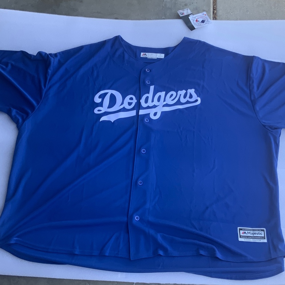 Majestic Dodgers Blue Button-Up Baseball Jersey with White Script
